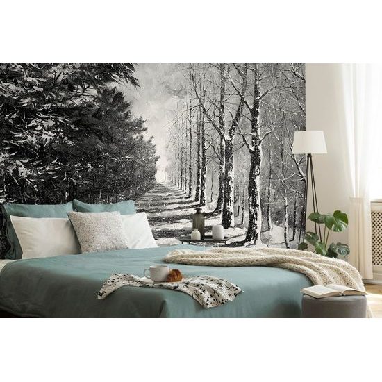 Fekete-fehér öntapadó tapéta egy fasikátorról az évszakok fordulóján