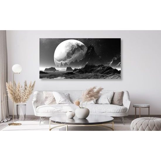 Kép titokzatos fantasy bolygó fekete-fehér kivitelben