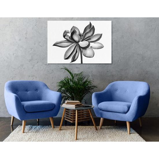 Kép akvarell lótuszvirág fekete-fehér kivitelben