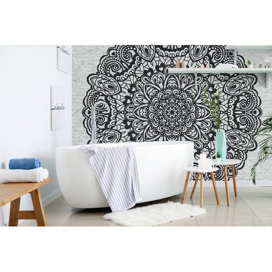 Öntapadó tapéta gyönyörű mintás mandala fekete-fehérben