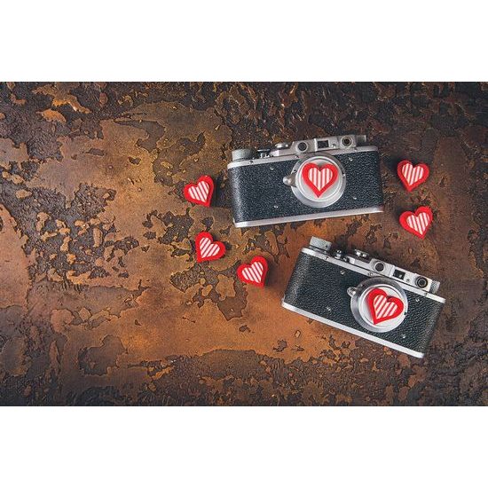 Öntapadó fotótapéta retro fényképezőgépek szívvel