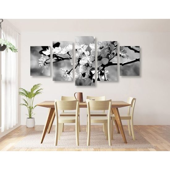 5 részes kép gyönyörű virág fekete-fehér kivitelben