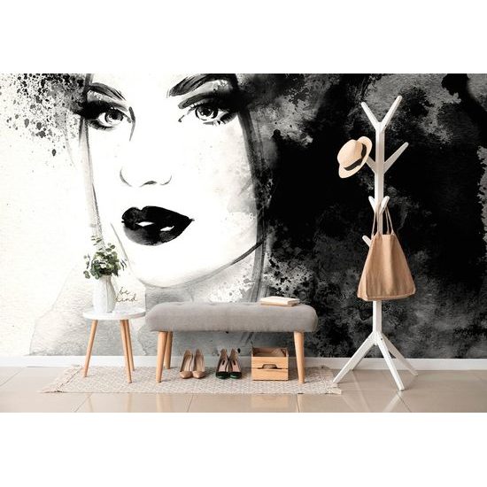 Öntapadó tapéta szokatlan női arc fekete-fehér kivitelben