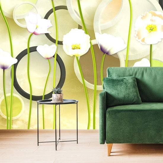 Tapéta fehér mák virágok absztrakt háttérrel