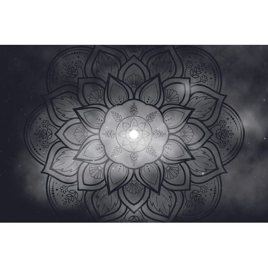 Öntapadó tapéta galaktikus Mandala fekete-fehérben