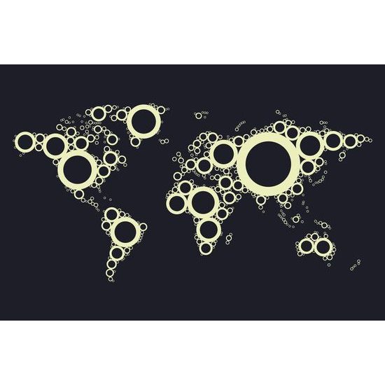 Öntapadó tapéta fekete-fehér körök által alkotott világtérkép