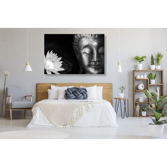 Kép Buddha egyesülése a természettel fekete-fehér kivitelben