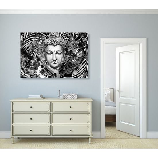 Kép Buddha a trópusi dzsungelben fekete-fehér kivitelben