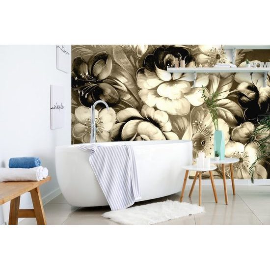 Öntapadó tapéta szépia virágok impresszionista stílusban