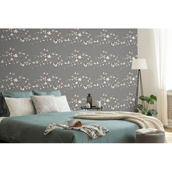 Öntapadó tapéta művészi rét szürke alapon