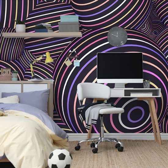 Tapéta 3D golyók színes csíkokkal
