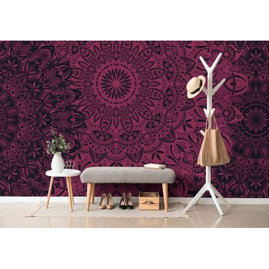 Tapéta modern mandala fekete és rózsaszín kivitelben
