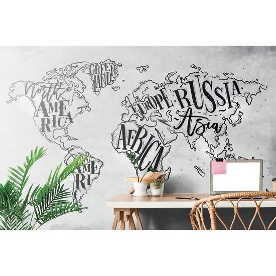 Öntapadó tapéta világ térkép fekete fehérben
