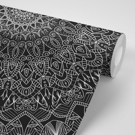 Öntapadó tapéta gyönyörűen kidolgozott Mandala fekete-fehérben