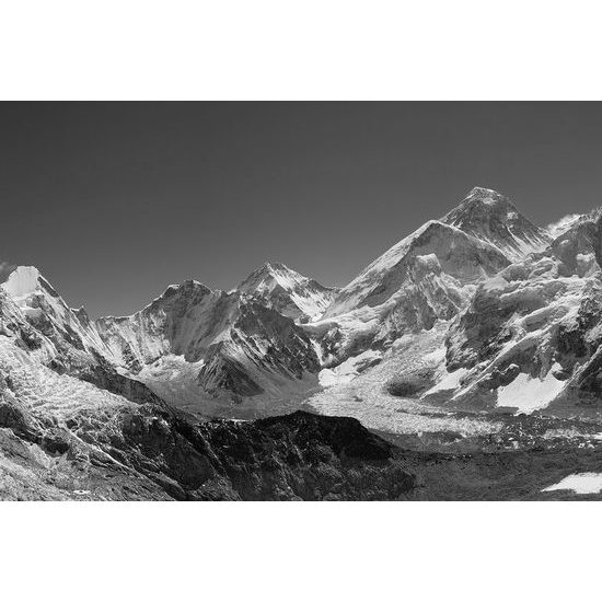 Falikép fekete-fehér nyári kilátás a gleccserre