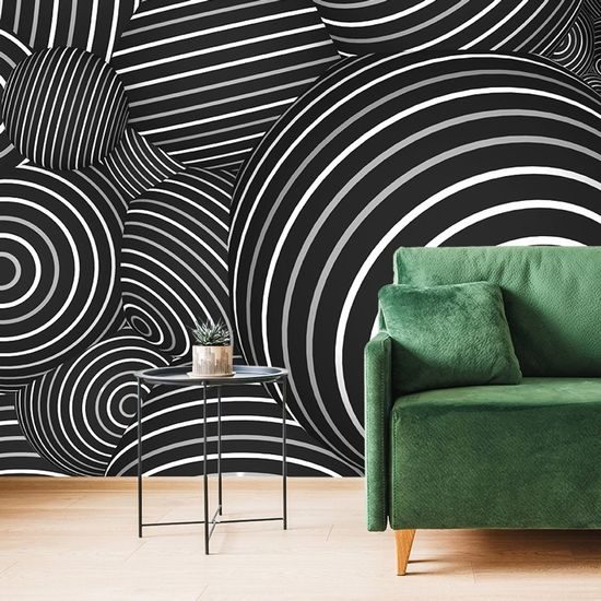 Fekete-fehér 3D golyós csíkos öntapadó tapéta