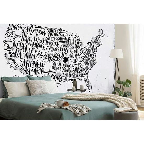 Öntapadó tapéta az USA érdekes térképe fekete-fehérben