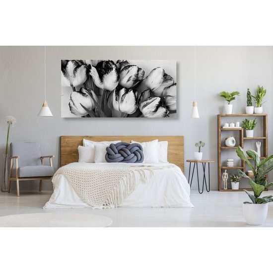 Kép tulipánok tavaszi árnyalatban fekete-fehér kivitelben