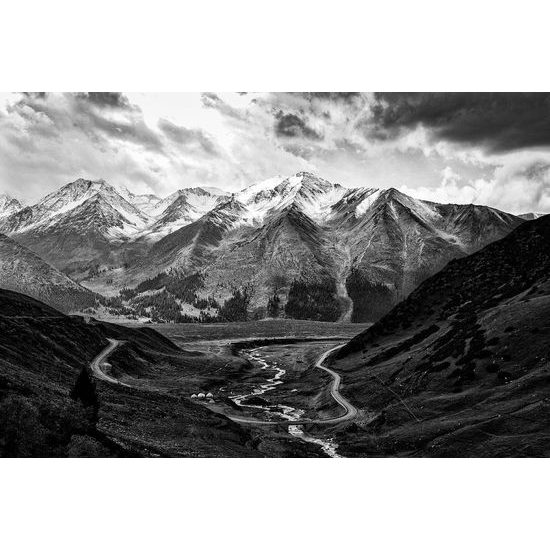 Fotótapéta fekete-fehér hegyi panoráma