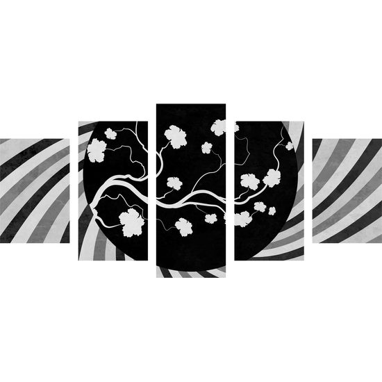 5 részes kép ázsiai modern művészet fekete-fehér kivitelben