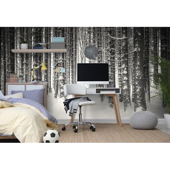 Fekete-fehér öntapadó fotótapéta hóval borított fák