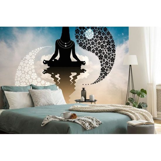 Jóga öntapadó tapéta a jin és jang ölelésében