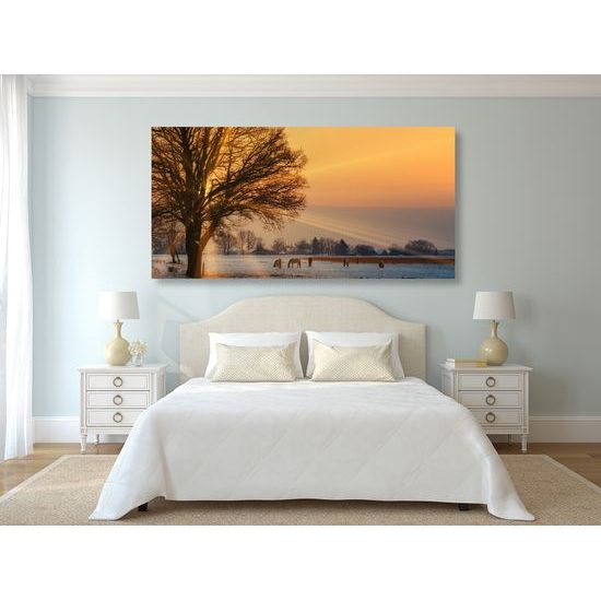 Kép reggel a havas tájban