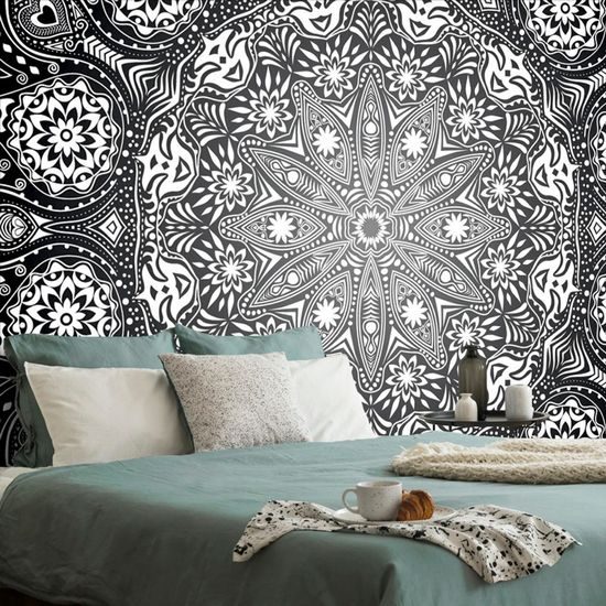 Tapéta fekete-fehér luxus Mandala