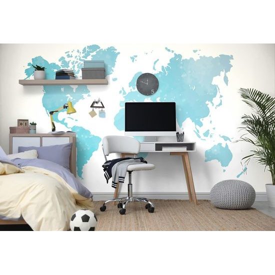 Tapéta térkép pasztell kék színben