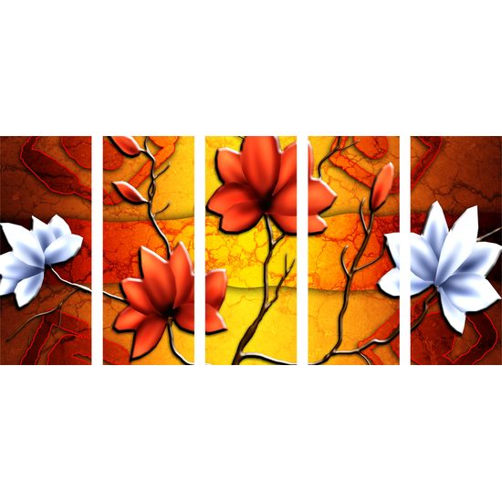 5 részes kép hieroglifák és afrikai virágok