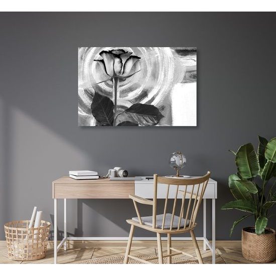 Kép rózsa festett háttéren fekete-fehér kivitelben