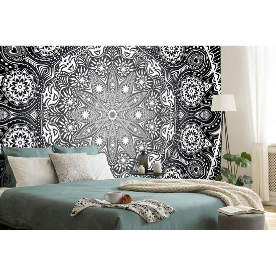 Öntapadó tapéta fekete-fehér luxus Mandala