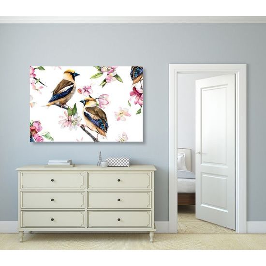 Kép festett csendélet madárkákkal