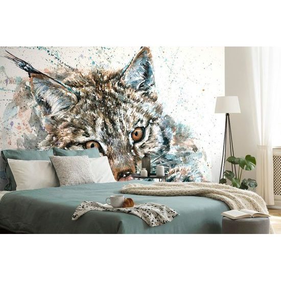 Gyönyörű öntapadó tapéta akvarell festmény egy hiúzról