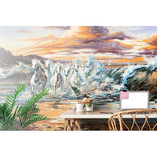Vágtató lovak a parton öntapadó tapéta