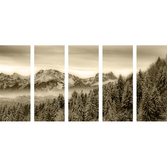 5 részes kép megfagyott erdő szépia kivitelben