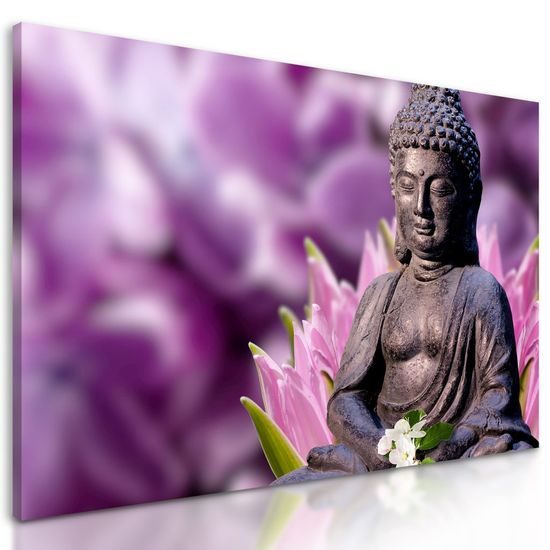Kép virágos kertben meditáló Buddha