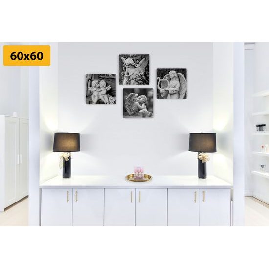 Képszett mindent tudó angyal fekete-fehér kivitelben