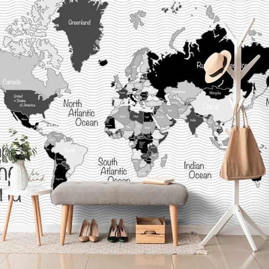 Tapéta szokatlan fekete-fehér világtérkép