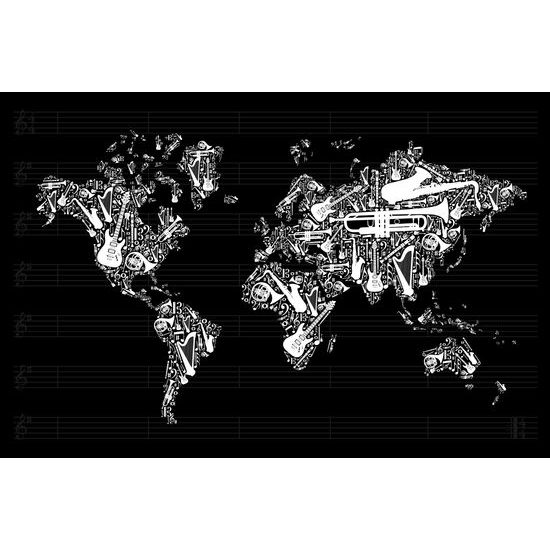 Kép világtérkép zenei motívummal