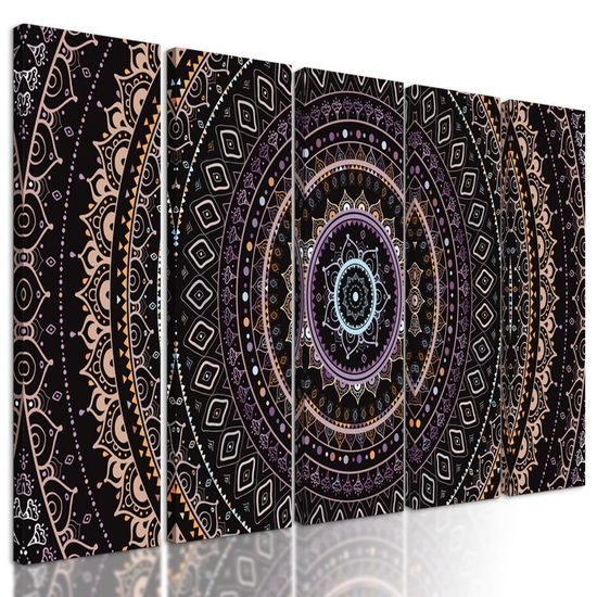 5 részes kép érdekes Mandala lila színekben