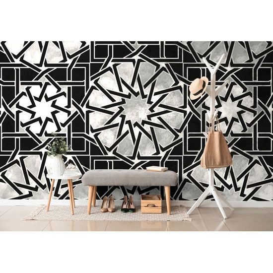 Keleti hatású fekete-fehér mozaik tapéta