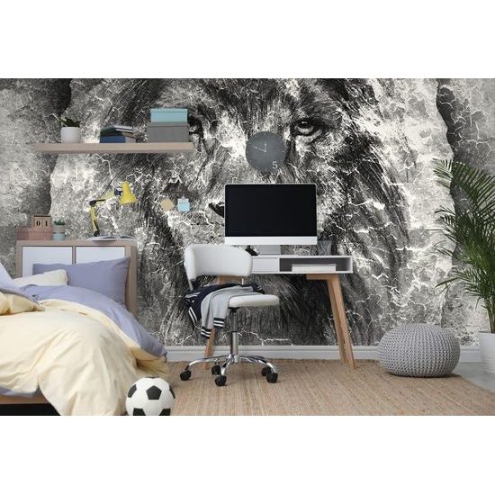 Fekete-fehér oroszlánarc öntapadó tapéta