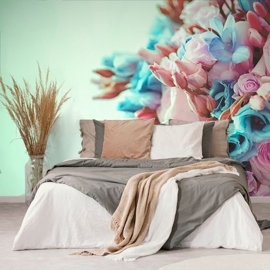 Öntapadó fotótapéta kék-rózsaszín csokor