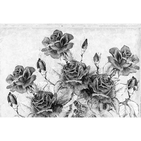 Fekete-fehér rózsa tapéta vintage dizájnnal