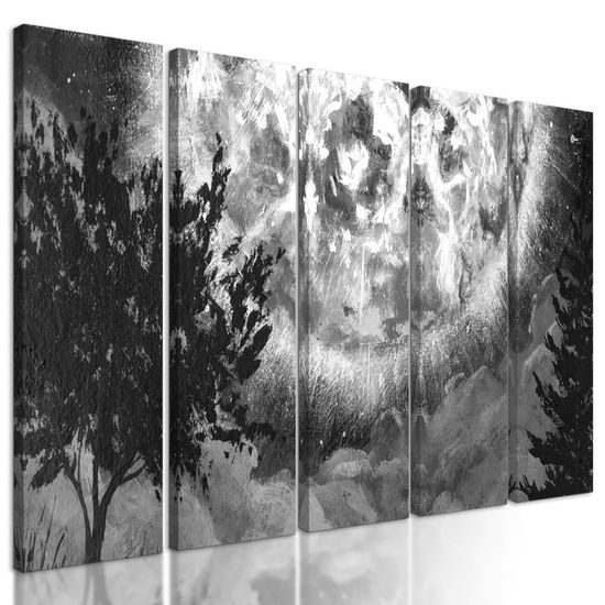 5 részes kép mágikus telihold fekete-fehér kivitelben