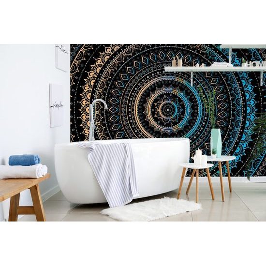 Öntapadó tapéta gyönyörű kék ​​arany Mandala