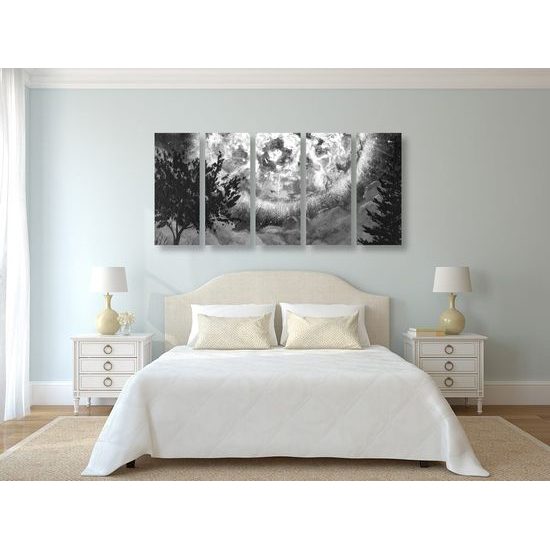 5 részes kép mágikus telihold fekete-fehér kivitelben