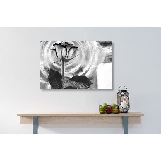 Kép rózsa festett háttéren fekete-fehér kivitelben