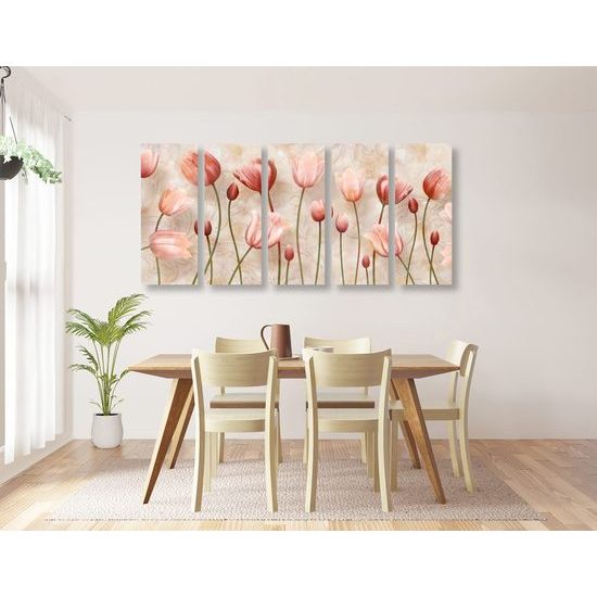 5 részes kép rózsaszín festett tulipánok